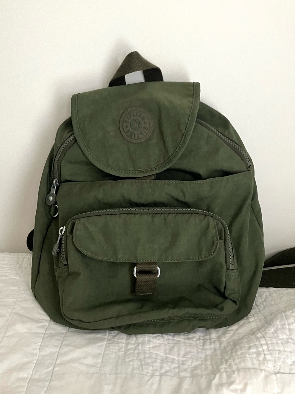 Kipling Olive Green Queenie Small Backpack Whimsical Y2k School Casual Boho 90s